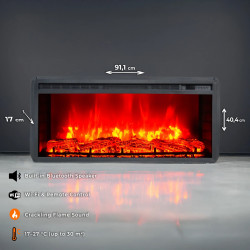 Cheminée électrique encastrable – ElectricFlame 2 – 34" – 900 et 1800W – LED multicolore – Wi-Fi & Bluetooth - DLC Home
