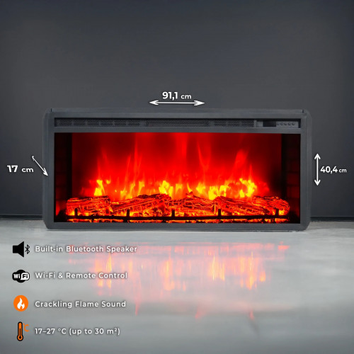 Cheminée électrique encastrable – ElectricFlame 2 – 34" – 900 et 1800W – LED multicolore – Wi-Fi & Bluetooth - DLC Home