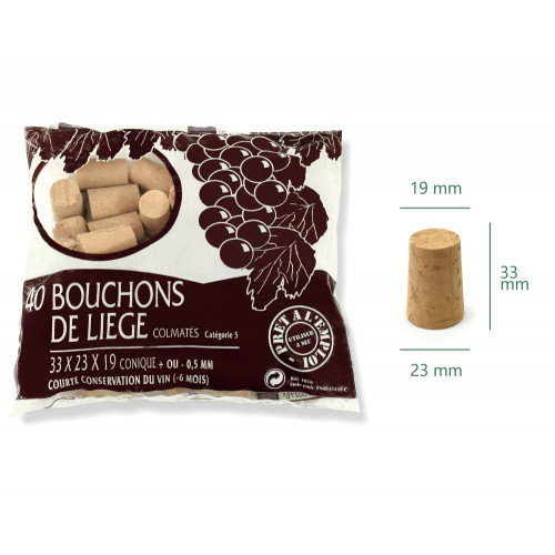 Sachet de 40 bouchons coniques en liège - DUHALLE