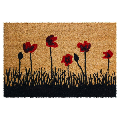 Tapis coco naturel coquelicot, 40 x 60 cm - Sans marque