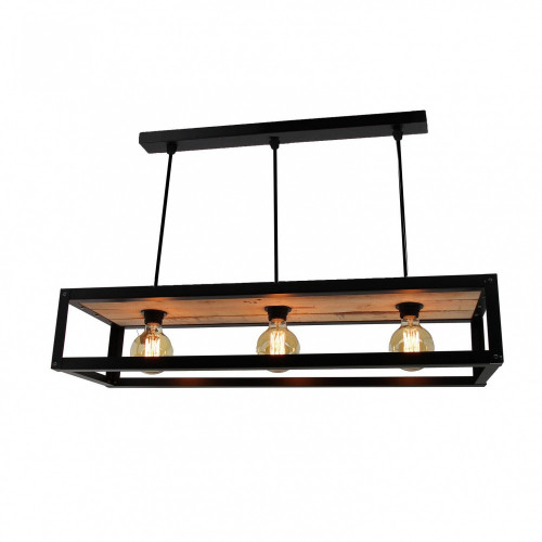Suspension 3xE27 metal noir/bois naturel METROPOLIGHT Maxim 88 cm - METROPOLIGHT
