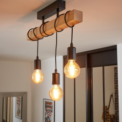 Plafonnier Industriel E27 Townshend Bois Noir, 3 X 60 W Eglo - Eglo
