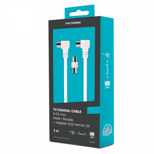 Cable coaxial male/femelle coudee, 2m, Metronic - Metronic