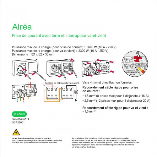Interrupteur + prise saillie complet Alréa, SCHNEIDER ELECTRIC, blanc - SCHNEIDER ELECTRIC