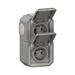 Double prise avec terre vertical étanche saillie Plexo, LEGRAND, gris de marque LEGRAND, référence: B9130500