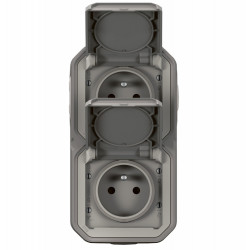 Double prise avec terre vertical étanche saillie Plexo, LEGRAND, gris - LEGRAND