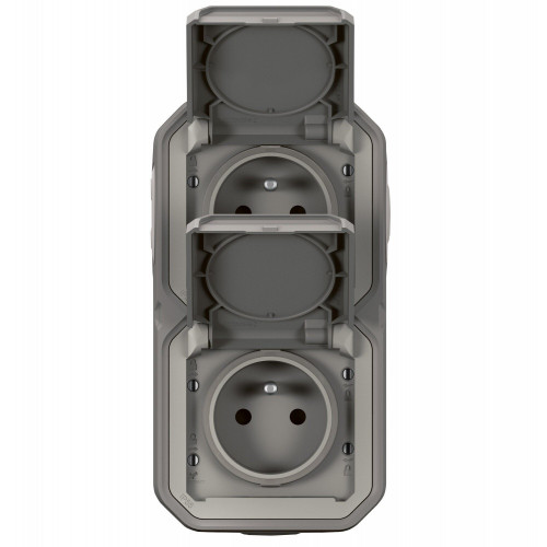 Double prise avec terre vertical étanche saillie Plexo, LEGRAND, gris - LEGRAND