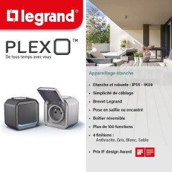 Poussoir étanche prêt à poser, LEGRAND Plexo, gris - LEGRAND