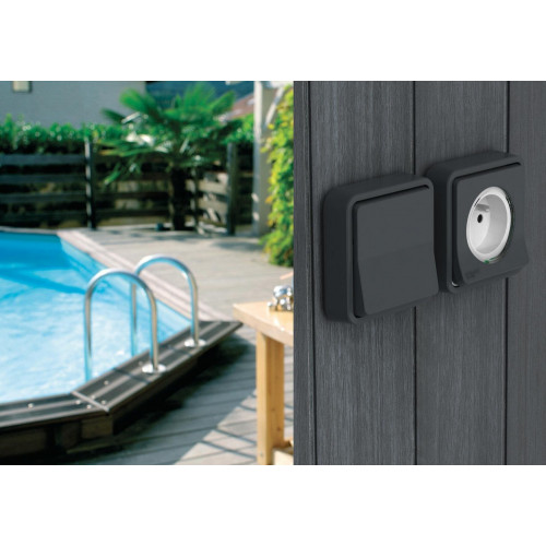 Prise avec terre étanche encastrée complet Mureva Styl, SCHNEIDER ELECTRIC, anthracite - SCHNEIDER ELECTRIC
