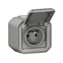 Prise avec terre étanche saillie, complet, LEGRAND Plexo, gris de marque LEGRAND, référence: B9131200