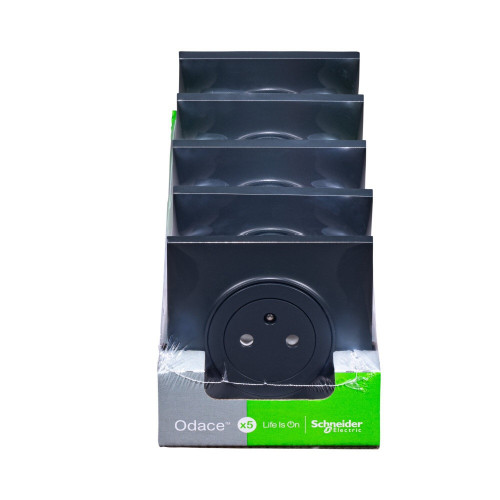 Lot de 5 prises affleurantes complètes Odace, SCHNEIDER ELECTRIC, anthracite - SCHNEIDER ELECTRIC