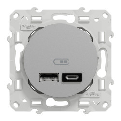 Prise chargeur double usb A+C 12W à assembler Odace, SCHNEIDER ELECTRIC, aluminium de marque SCHNEIDER ELECTRIC, référence: B9132700