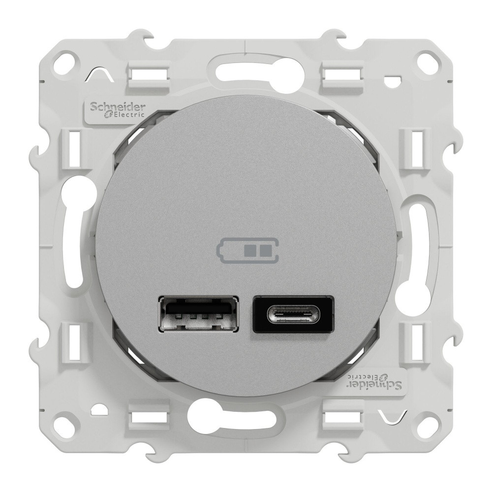 Mécanisme double chargeur usb A + C Schneider Electric Odace aluminium - vue 2