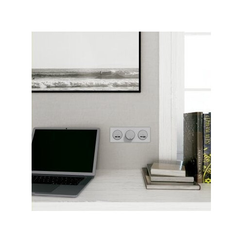 Prise chargeur double usb A+C 12W à assembler Odace, SCHNEIDER ELECTRIC, aluminium - SCHNEIDER ELECTRIC