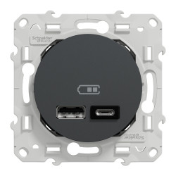 Prise chargeur double usb A+C 12W à assembler Odace, SCHNEIDER ELECTRIC, anthracite de marque SCHNEIDER ELECTRIC, référence: B9132800