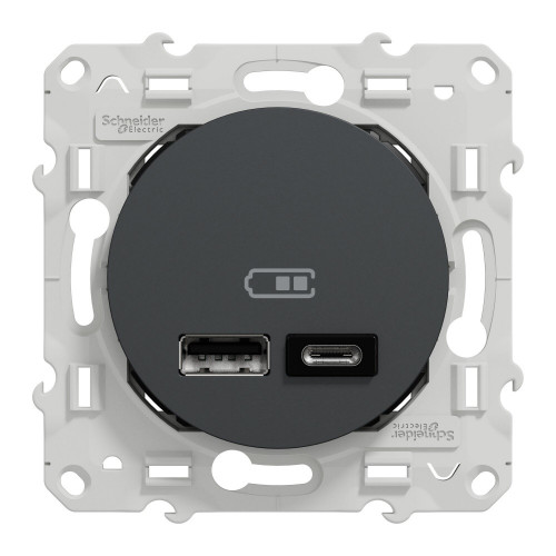 Prise chargeur double usb A+C 12W à assembler Odace, SCHNEIDER ELECTRIC, anthracite - SCHNEIDER ELECTRIC