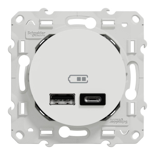 Prise chargeur double usb A+C 12W à assembler Odace, SCHNEIDER ELECTRIC, blanc - SCHNEIDER ELECTRIC