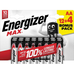 Lot de 12 + 4 piles lr06, 1.5 V, ENERGIZER de marque ENERGIZER, référence: B9134300