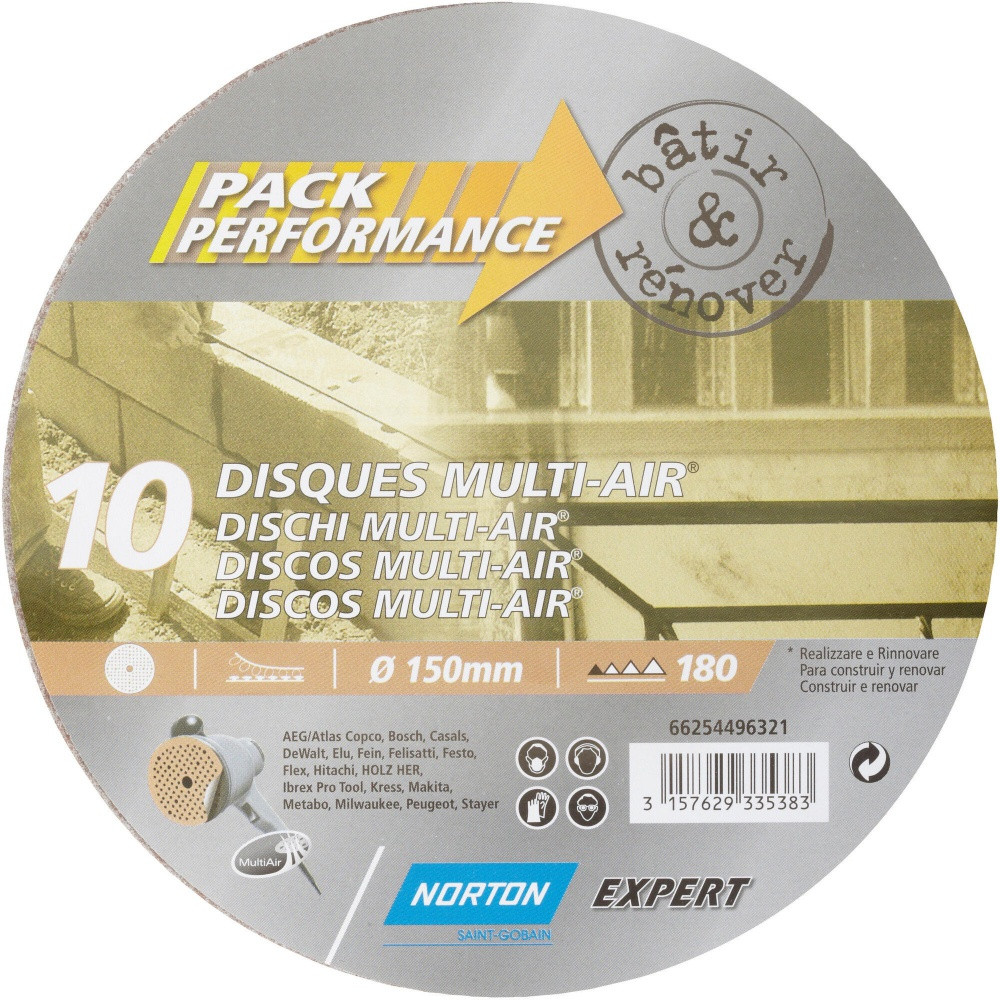 Lot De 10 Disques Abrasifs Norton 150 Mm Grains 180