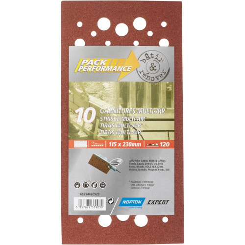 Lot de 10 patins abrasifs NORTON, 115x230 mm, grains 120 - NORTON