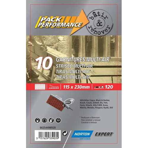 Lot de 10 patins abrasifs NORTON, 115x230 mm, grains 120 - NORTON