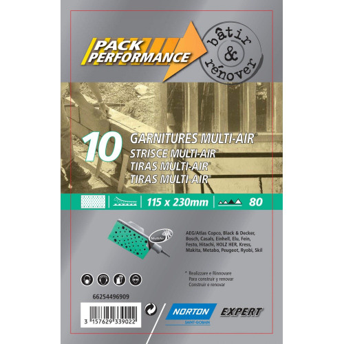 Lot de 10 patins abrasifs NORTON, 115x230 mm, grains 80 - NORTON