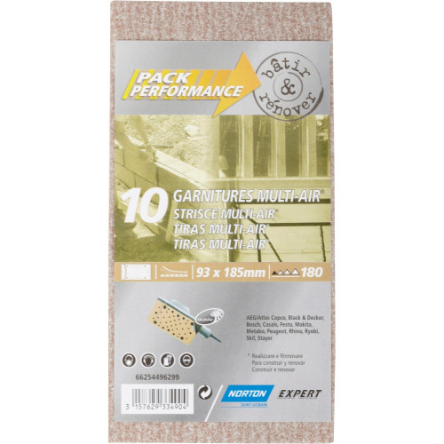 Lot de 10 patins abrasifs NORTON, 93x185 mm, grains 180 - NORTON