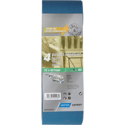 Lot de 4 bandes abrasives NORTON, 75 x 457 mm, grains 80 de marque NORTON, référence: B9154400