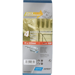 Lot de 4 bandes abrasives NORTON, 75 x 533 mm, grains 120 de marque NORTON, référence: B9154500