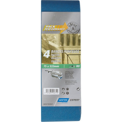 Lot de 4 bandes abrasives NORTON, 75 x 533 mm, grains 80 de marque NORTON, référence: B9154900