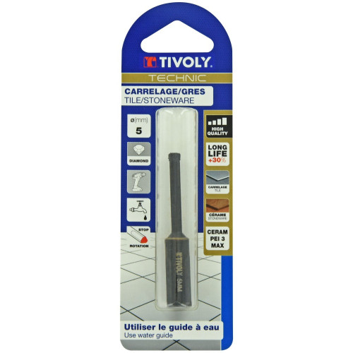 Foret diamant pour carrelage en grès, diam. 5 mm TIVOLY - TIVOLY