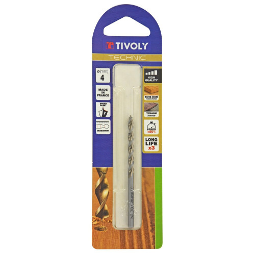 Foret hélicoïdaux pour bois TIVOLY, diam. 4 x 16 cm - TIVOLY