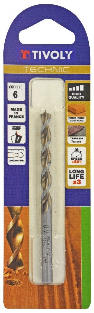 Foret hélicoïdaux pour bois TIVOLY diam. 6 x 16 cm