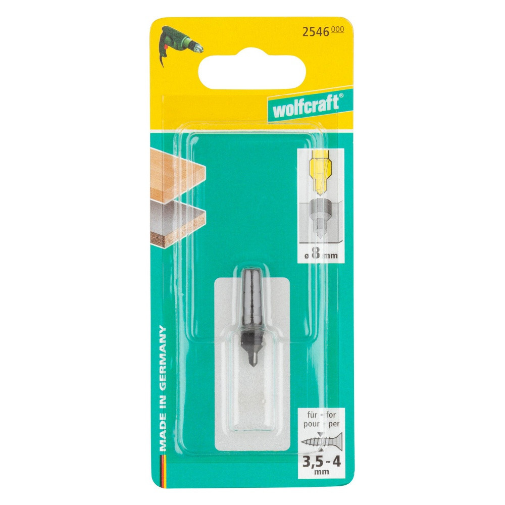 Foret fraise à tourillon 6 PANS diamètre 8 mm WOLFCRAFT