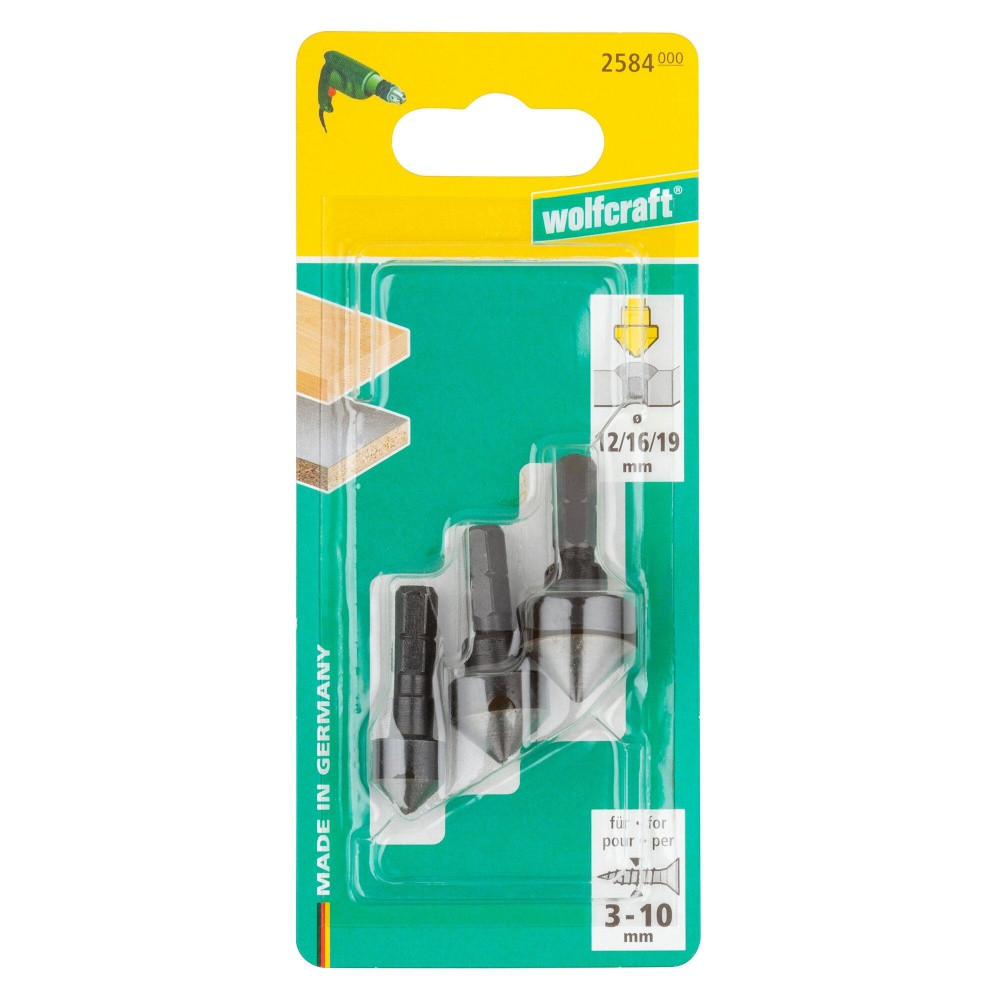 3 fraisoirs Wolfcraft 6 pans ø12 ø16 ø19 mm - vue 3