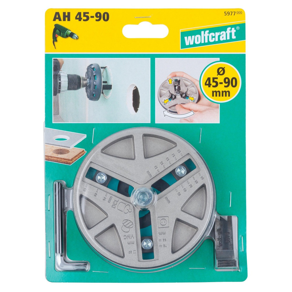 Scie cloche réglable wolfcraft diamètre 45 50 55 60 65 70 75 80 85 90 mm
