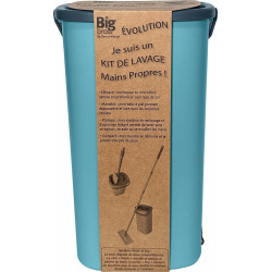 Balai à plat + seau double bac/bouchon vidange, manche inox + 1 recharge microfibre kit Evolution Bigbross de marque BIG BROSS, référence: B9176700