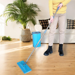 Balai à plat + seau double bac/bouchon vidange, manche inox + 1 recharge microfibre kit Evolution Bigbross - BIG BROSS