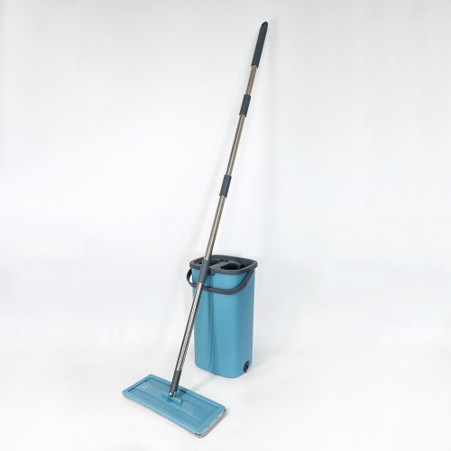 Balai à plat + seau double bac/bouchon vidange, manche inox + 1 recharge microfibre kit Evolution Bigbross - BIG BROSS