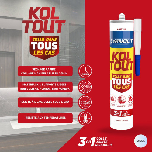 Colle transparente, koltout CYANOLIT, cartouche 290 ml - CYANOLIT