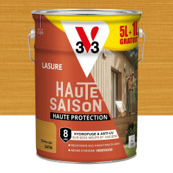 Lasure V33 haute saison 8 ans chêne clair satiné 5L+20% gratuit de marque V33, référence: B9186200