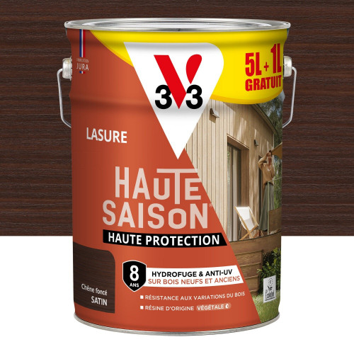 Lasure V33 haute saison 8 ans chêne foncé satiné 5L+20% gratuit - V33