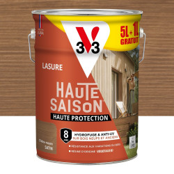 Lasure V33 haute saison 8 ans chêne moyen satiné 5L+20% gratuit de marque V33, référence: B9187200