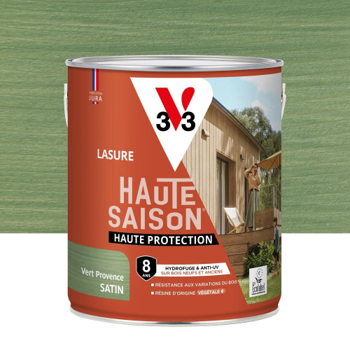 Lasure V33 Haute saison 8 ans vert provence satiné 2.5 l - V33