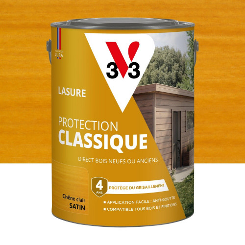 Lasure V33 Protection classique 4 ans chêne clair satiné 5 l - V33