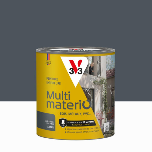 Peinture extérieure bois, fer, plastique V33 anthracite satiné 0.5l - V33