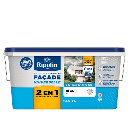 Peinture extérieure facade RIPOLIN blanc mat 2.5l - RIPOLIN