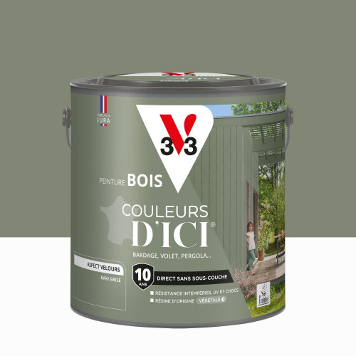 Peinture extérieure bois V33 Couleurs d'ici, kaki grisé velours 2l - V33