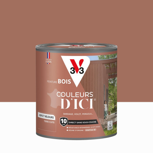Peinture extérieure bois V33 Couleurs d'ici, terre cuite velours  0.5l - V33