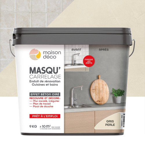 Enduit Masqu'carrelage et mur MAISON DECO, Gris perle, 9 kg - MAISON DECO